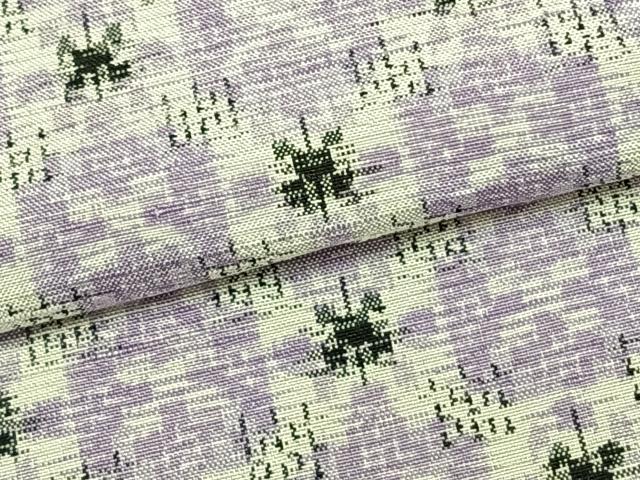 平和屋着物▽上質な紬 単衣 市松花文 正絹 逸品 AABC0243fy