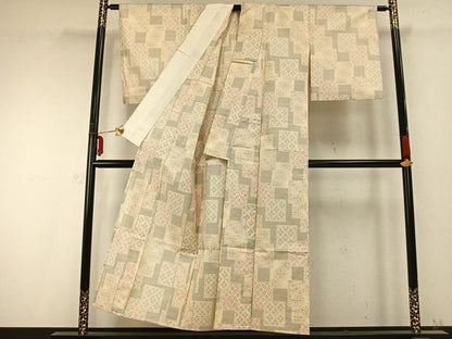 平和屋着物▽本場大島紬 単衣 色紙花文 証紙付き 吉田織物謹製 正絹 逸品 AABC0244fy