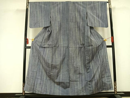 平和屋着物▽上質な紬 単衣 縞 正絹 逸品 未使用 AABC0247fy