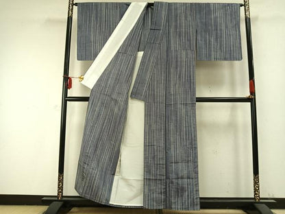 平和屋着物▽上質な紬 単衣 縞 正絹 逸品 未使用 AABC0247fy