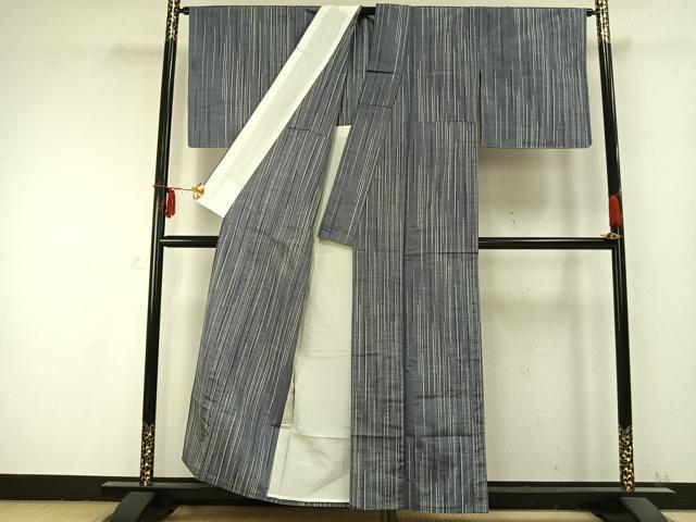 平和屋着物▽上質な紬 単衣 縞 正絹 逸品 未使用 AABC0247fy