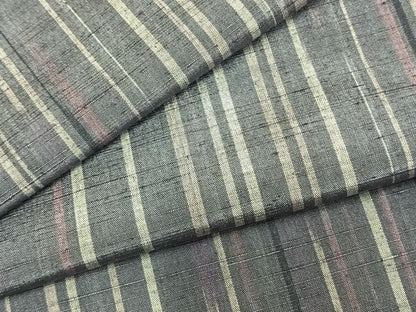 平和屋着物▽上質な紬 単衣 縞 正絹 逸品 未使用 AABC0247fy