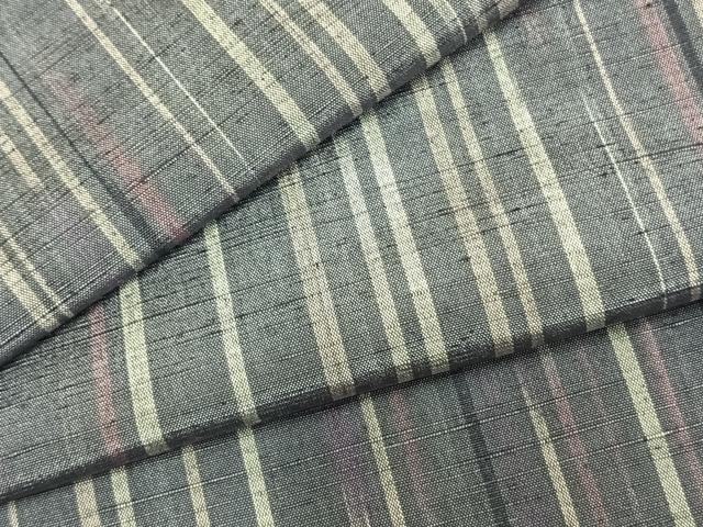 平和屋着物▽上質な紬 単衣 縞 正絹 逸品 未使用 AABC0247fy