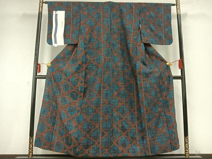 平和屋着物▽絞りの開祖 竹田庄九郎 紬 単衣 伝統工芸 有松絞 亀甲文様 正絹 逸品 AABC0251fy