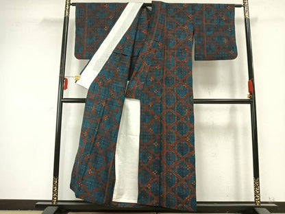 平和屋着物▽絞りの開祖 竹田庄九郎 紬 単衣 伝統工芸 有松絞 亀甲文様 正絹 逸品 AABC0251fy