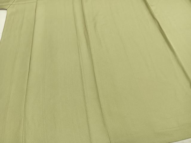 平和屋着物▽上質な色無地 単衣 紗綾型地紋 若菜色 伊と幸 反端付き 正絹 逸品 AABC0253fy