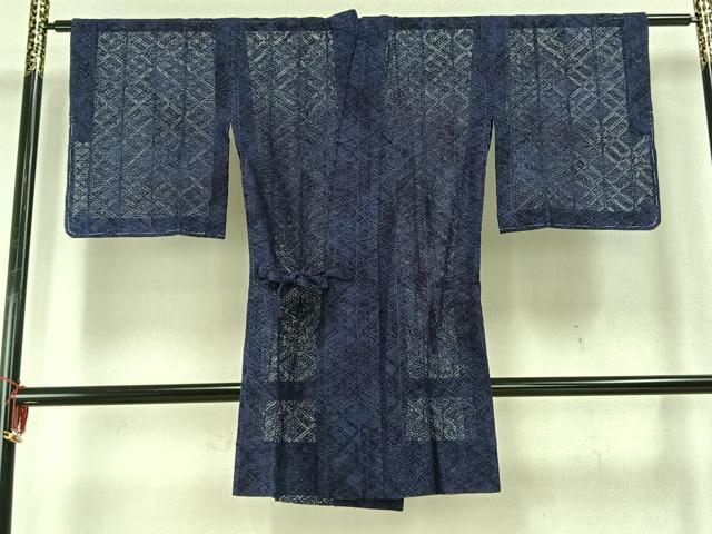 平和屋着物▽道中着 スリーシーズン 春夏秋 塵除け 菱文 ロング丈 正絹 逸品 AABC0254fy