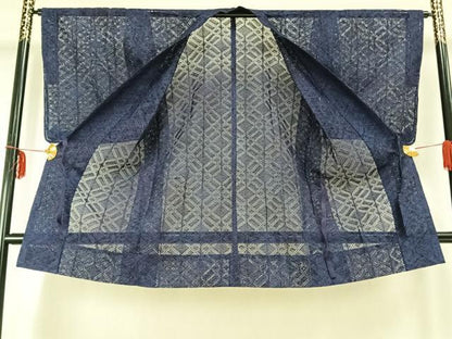 平和屋着物▽道中着 スリーシーズン 春夏秋 塵除け 菱文 ロング丈 正絹 逸品 AABC0254fy