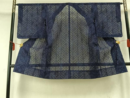 平和屋着物▽道中着 スリーシーズン 春夏秋 塵除け 菱文 ロング丈 正絹 逸品 AABC0254fy