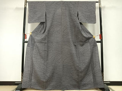 平和屋着物▽本塩沢 単衣 草葉文 正絹 逸品 AABC0256fy