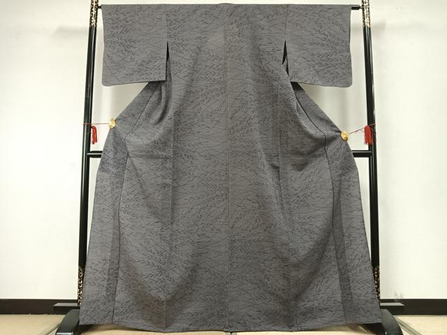 平和屋着物▽本塩沢 単衣 草葉文 正絹 逸品 AABC0256fy