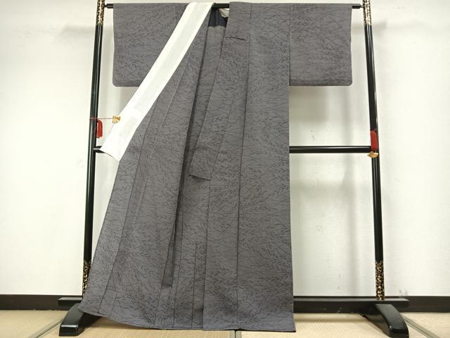 平和屋着物▽本塩沢 単衣 草葉文 正絹 逸品 AABC0256fy