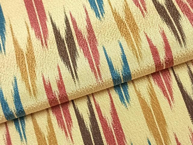 平和屋着物▽お召 単衣 矢羽文 正絹 逸品 AABC0257fy