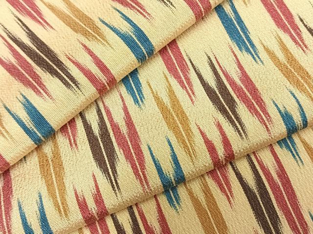 平和屋着物▽お召 単衣 矢羽文 正絹 逸品 AABC0257fy