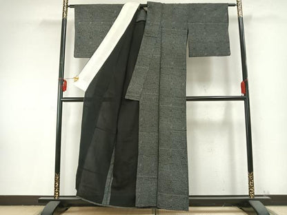 平和屋着物▽お召 単衣 幾何学文様 正絹 逸品 AABC0258fy