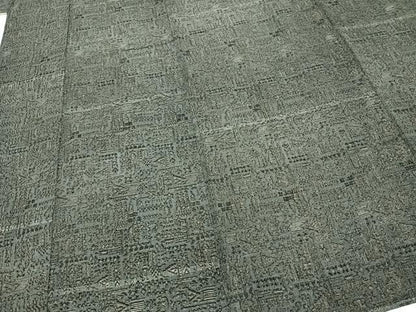 平和屋着物▽お召 単衣 幾何学文様 正絹 逸品 AABC0258fy