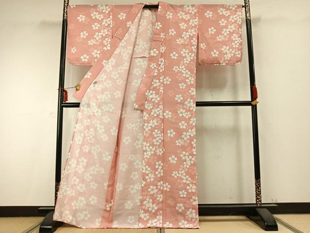 平和屋着物▽小紋 単衣 舞花文 洗える着物 AABC0260fy