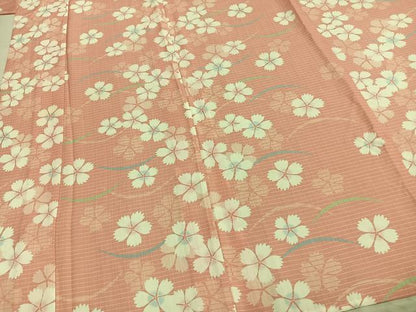 平和屋着物▽小紋 単衣 舞花文 洗える着物 AABC0260fy