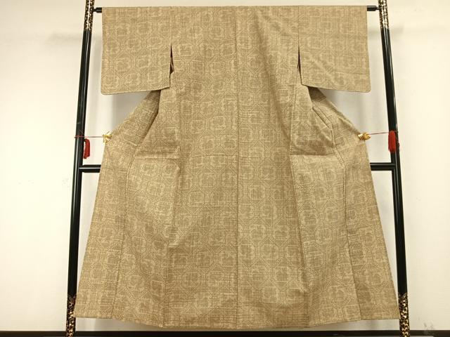 平和屋着物▽古代紬　単衣　草木染　有栖川文様　反端付き　正絹　逸品　AABC0265fy