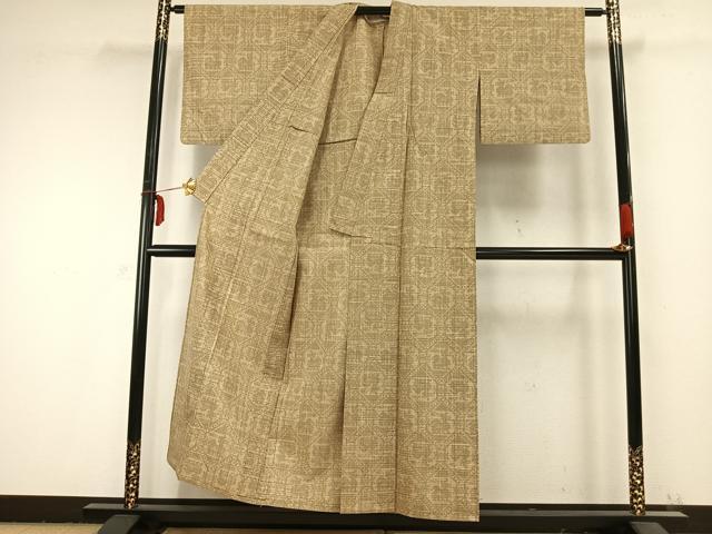 平和屋着物▽古代紬　単衣　草木染　有栖川文様　反端付き　正絹　逸品　AABC0265fy