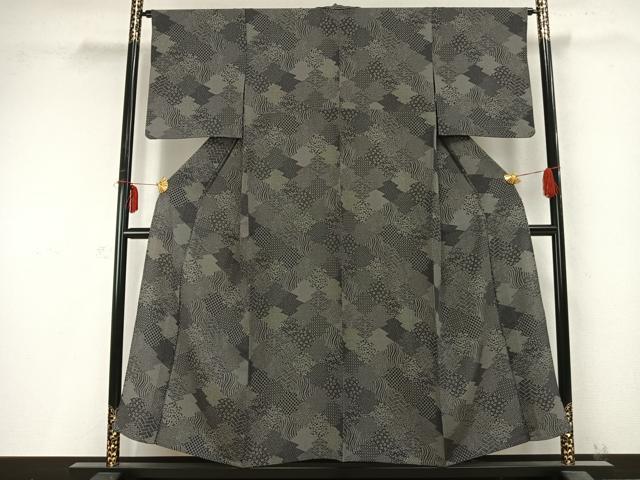 平和屋着物▽江戸小紋 単衣 切嵌花文 正絹 逸品 AABC0266fy