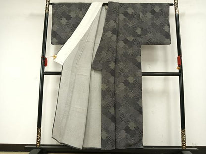 平和屋着物▽江戸小紋 単衣 切嵌花文 正絹 逸品 AABC0266fy