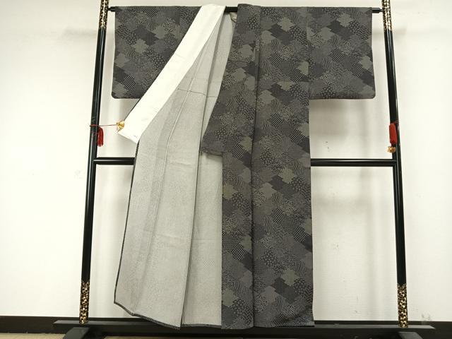 平和屋着物▽江戸小紋 単衣 切嵌花文 正絹 逸品 AABC0266fy