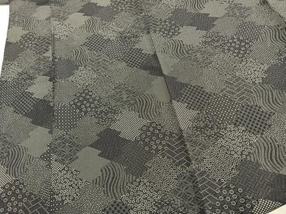 平和屋着物▽江戸小紋 単衣 切嵌花文 正絹 逸品 AABC0266fy