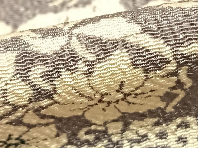 平和屋着物▽上質な小紋　単衣　舞蝶花鳥文　鹿　鬼しぼ縮緬　正絹　逸品　AABC0267fy