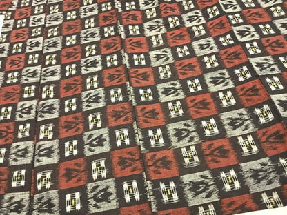 平和屋着物●久留米絣　単衣　市松文様　黒地　綿　逸品　AABC0269fy