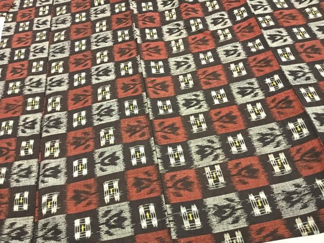 平和屋着物●久留米絣　単衣　市松文様　黒地　綿　逸品　AABC0269fy