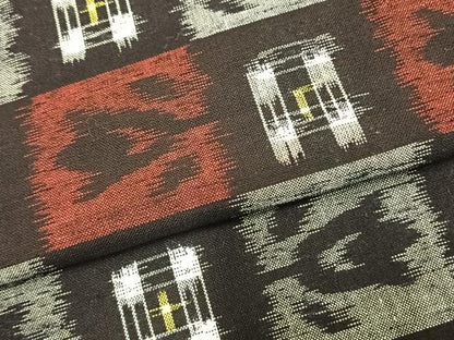 平和屋着物●久留米絣　単衣　市松文様　黒地　綿　逸品　AABC0269fy