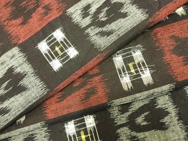 平和屋着物●久留米絣　単衣　市松文様　黒地　綿　逸品　AABC0269fy