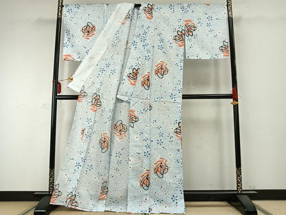 平和屋着物▽小紋 単衣 舞花文 洗える着物 AABC0272fy