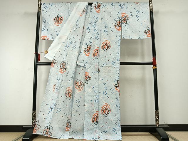 平和屋着物▽小紋 単衣 舞花文 洗える着物 AABC0272fy