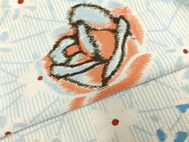 平和屋着物▽小紋 単衣 舞花文 洗える着物 AABC0272fy