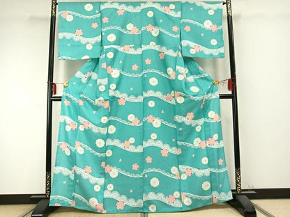 平和屋着物▽小紋　単衣　舞花文　洗える着物　AABC0273fy