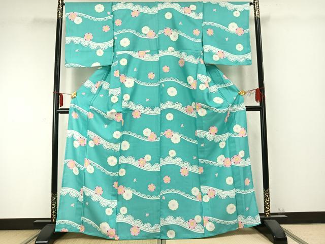 平和屋着物▽小紋　単衣　舞花文　洗える着物　AABC0273fy