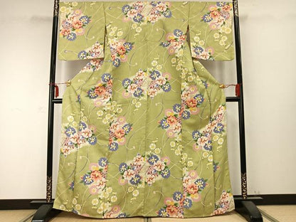平和屋着物▽リョウコキクチ Ryoko Kikuchi 小紋 単衣 草花文 洗える着物 AABC0276fy