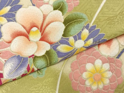 平和屋着物▽リョウコキクチ Ryoko Kikuchi 小紋 単衣 草花文 洗える着物 AABC0276fy