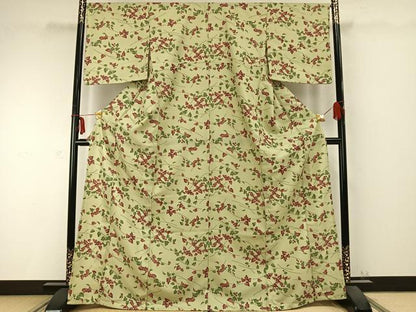 平和屋着物▽小紋 単衣 南天文 洗える着物 AABC0278fy