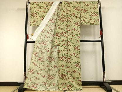 平和屋着物▽小紋 単衣 南天文 洗える着物 AABC0278fy