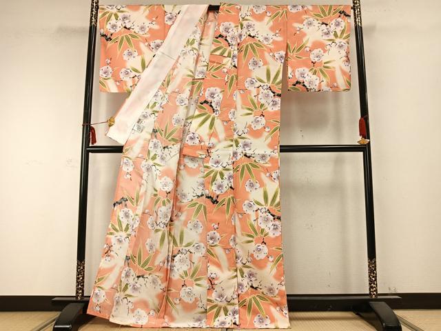 平和屋着物▽リョウコキクチ Ryoko Kikuchi 小紋 単衣 枝花文 洗える着物 AABC0279fy