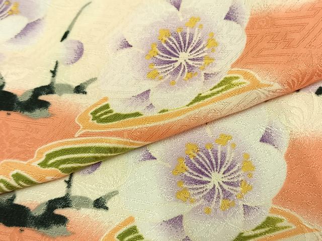 平和屋着物▽リョウコキクチ Ryoko Kikuchi 小紋 単衣 枝花文 洗える着物 AABC0279fy