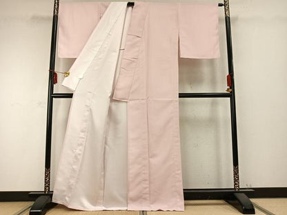 平和屋着物▽江戸小紋 単衣 万筋 ピンク色×白色 洗える着物 AABC0280fy
