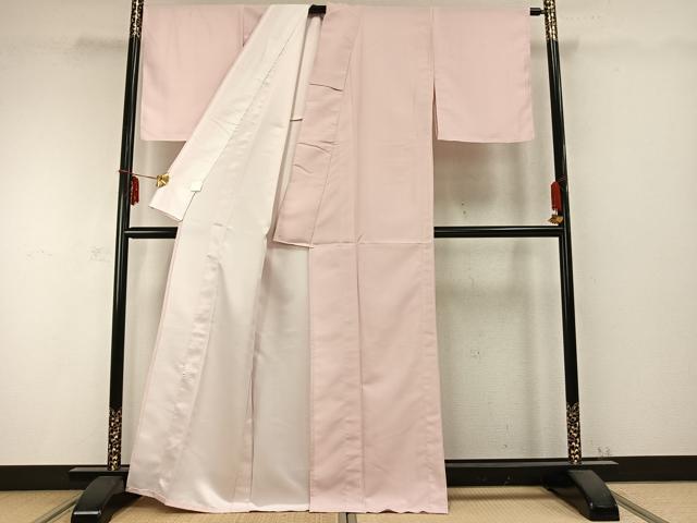 平和屋着物▽江戸小紋 単衣 万筋 ピンク色×白色 洗える着物 AABC0280fy