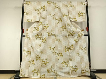 平和屋着物▽小紋 単衣 切嵌花文 麻の葉文様 洗える着物 AABC0283fy