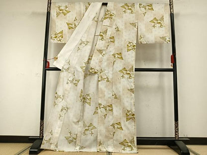 平和屋着物▽小紋 単衣 切嵌花文 麻の葉文様 洗える着物 AABC0283fy