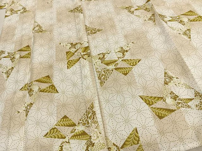 平和屋着物▽小紋 単衣 切嵌花文 麻の葉文様 洗える着物 AABC0283fy