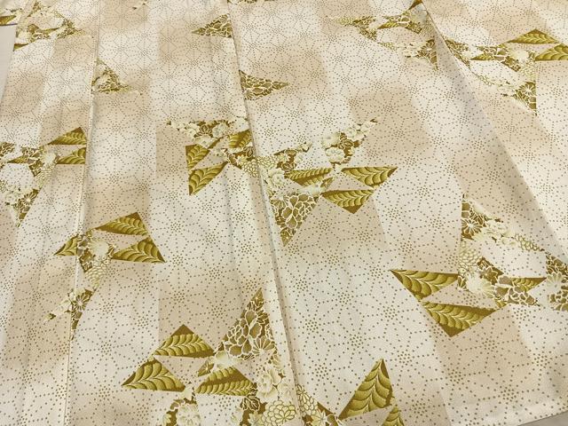平和屋着物▽小紋 単衣 切嵌花文 麻の葉文様 洗える着物 AABC0283fy